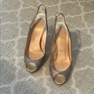 Christian Louboutin Silver Peep-Toe Heels